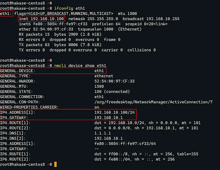 network status with ifconfig and nmcli