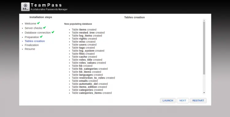 Create database tables