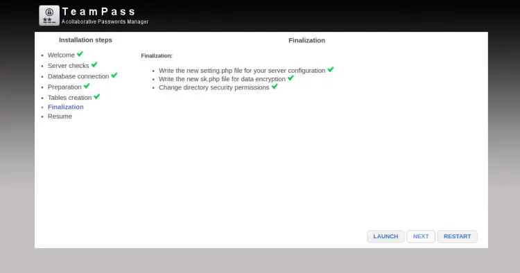 Installation of TeamPass finished