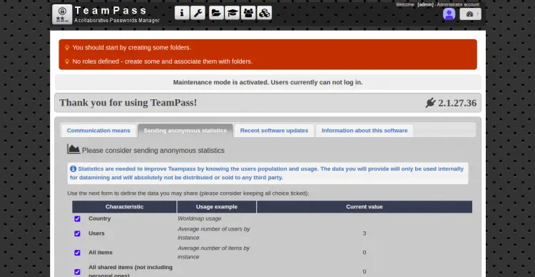 TeamPass dashboard