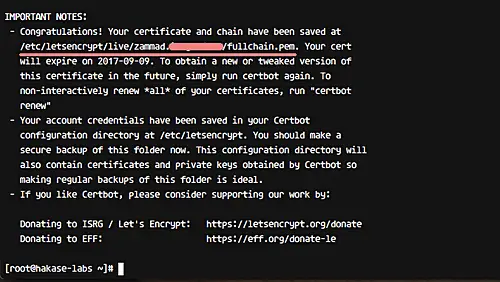 Certbot command finished successfully