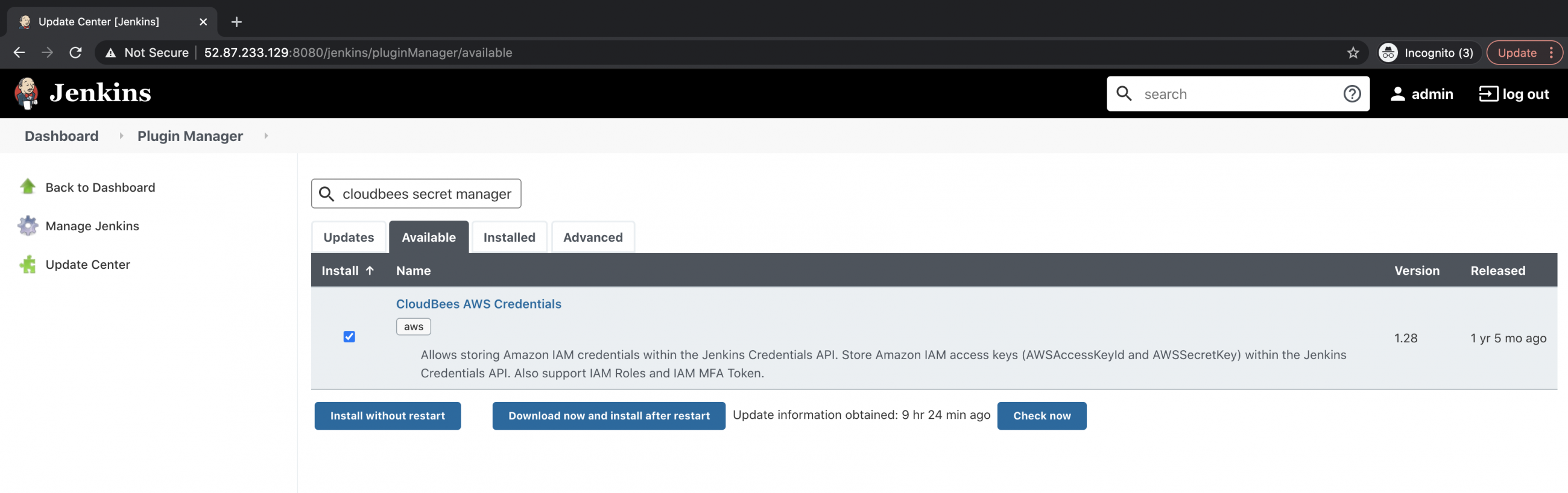How to store AWS user access key and secret key in Jenkins