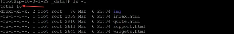 11. List the contents of the directory to verify that the website data has been restored.