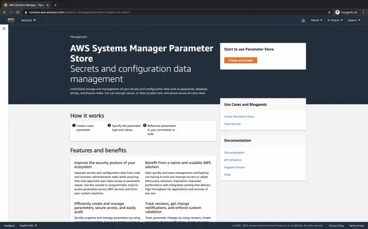 Parameter Store dashboard