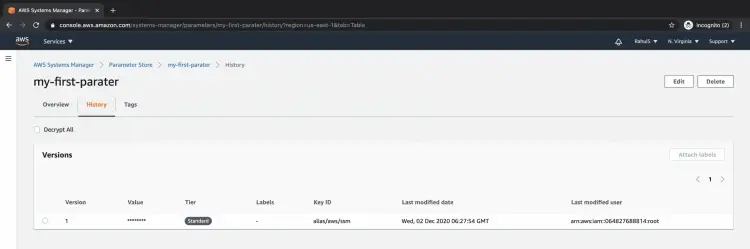 Parameter Store - Check its version history