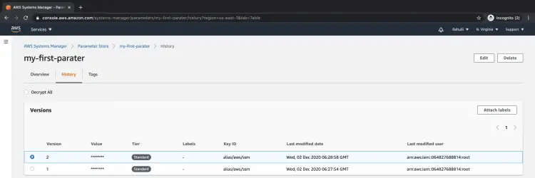 Parameter Store - Check its latest version history 