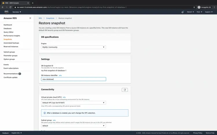 Configure a new database instance