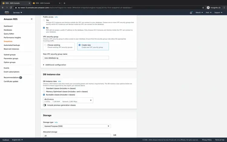 Configure network and instance type