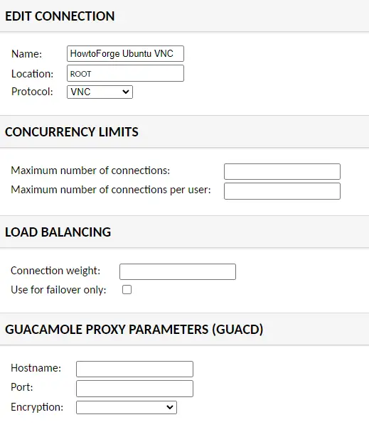 Guacamole Ubuntu VNC Connection Type