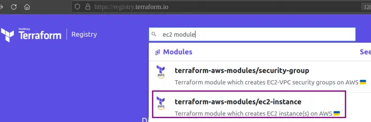 Seraching modules from Terraform Registry webpage