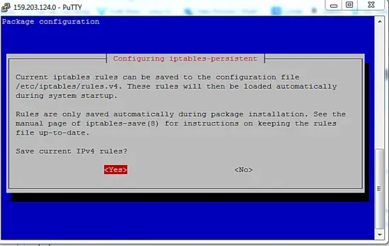 Install iptables persistant.