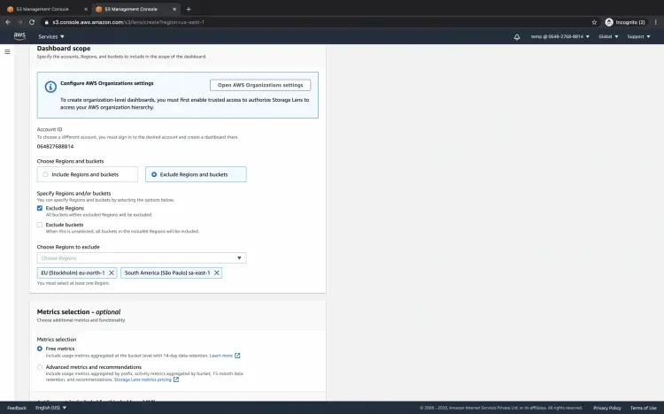 Exclude region from the dashboard