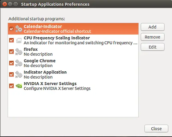 Startup applications preferences