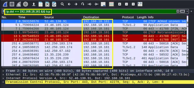 Using Wireshark’s filtering function