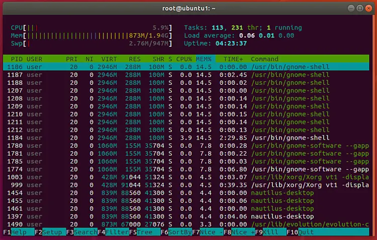 View processes with htop