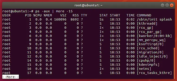 List 15 processes with more command