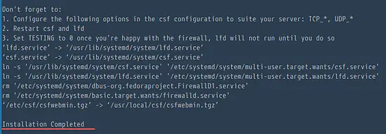 CSF installation is complete.