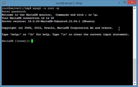 Test the MariaDB login on the shell.
