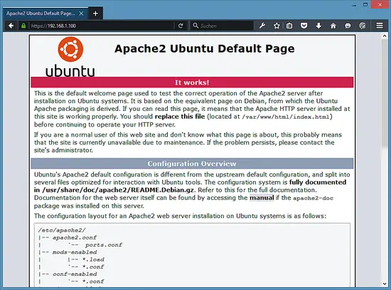 Apache 2.4 default page in SSL mode.