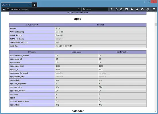 APCu installed in PHP.