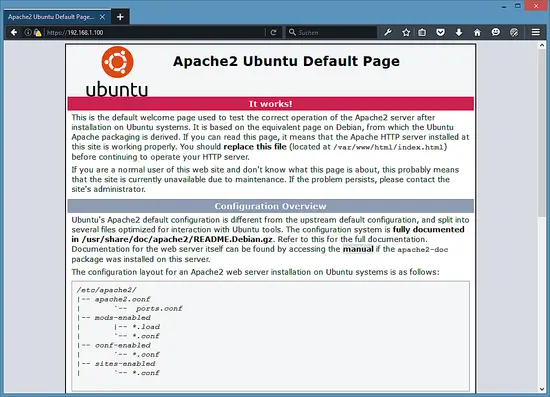 Apache default page in https mode.