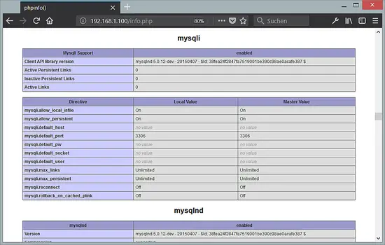 PHP 7.2  with MySQL extension loaded