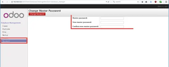 Set a new master password in Odoo.