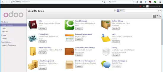 Odoo home page.