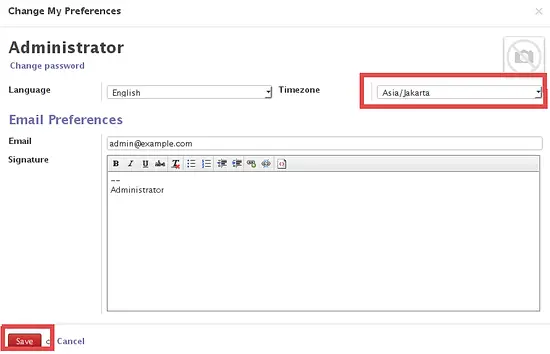 set the time zone in Odoo.