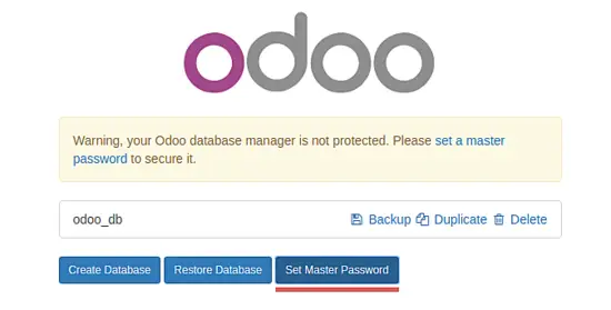 Set master password in odoo.