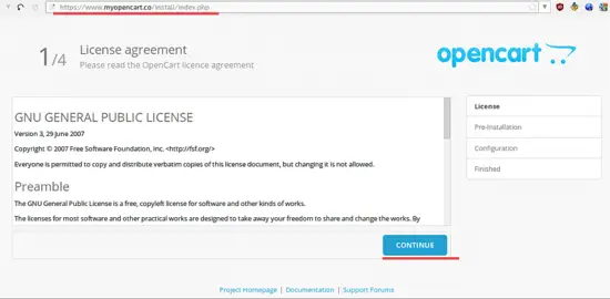 Accept OpenCart license.