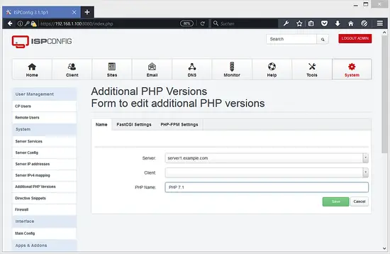 Enter the name of the custom PHP version