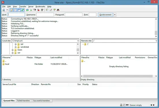 FileZilla - Login succeeded.