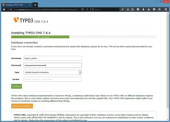 Type in the Typo3 database details.