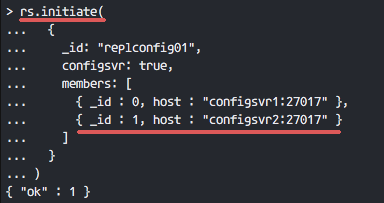 Initiate the replica set name with all configsvr members
