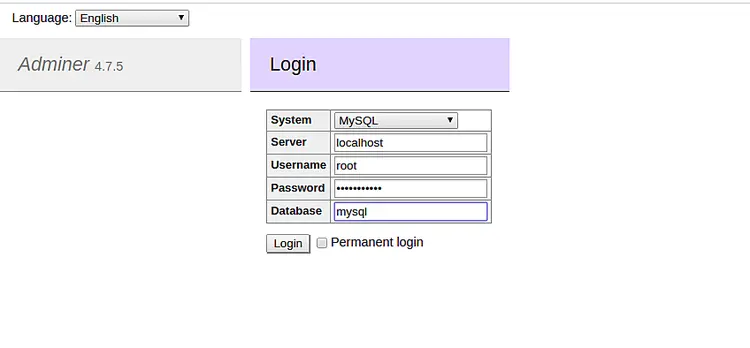 Adminer Login