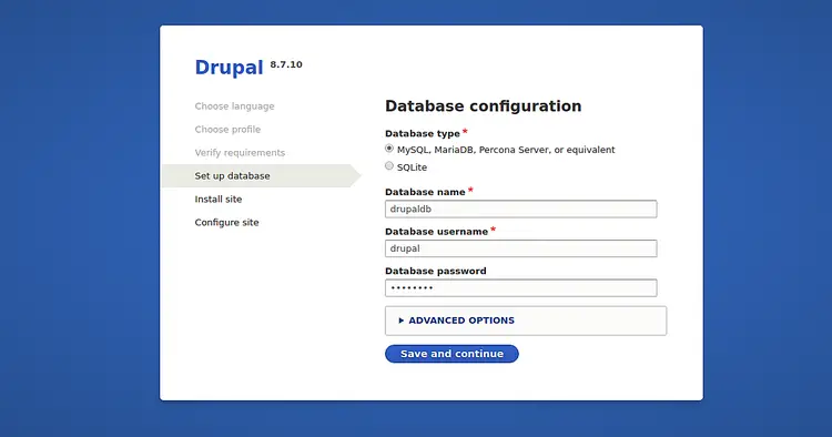 Database configuration