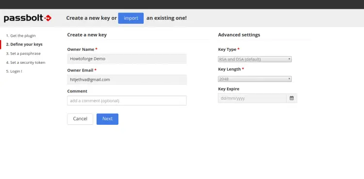 Create new key