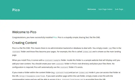 Pico CMS installed on Ubuntu 16.04 LTS