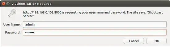 Login to shoutcast server