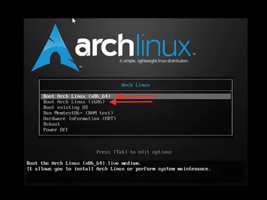 Choose to boot Arch Linux 