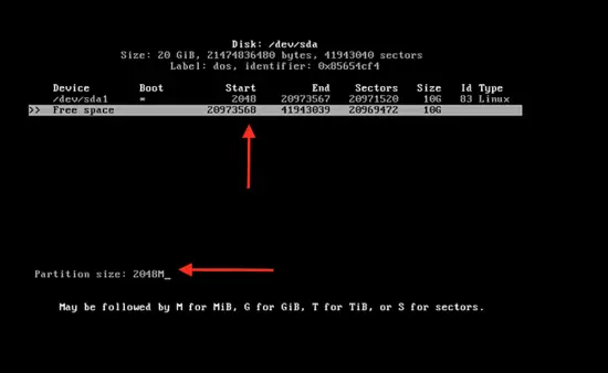 Create the 2GB swap partition 