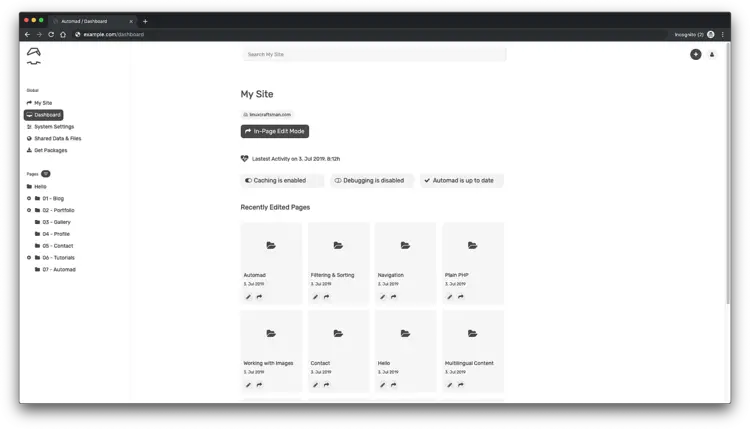 Automad CMS Dashboard