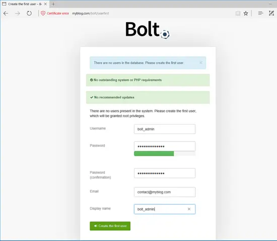Bolt CMS installer