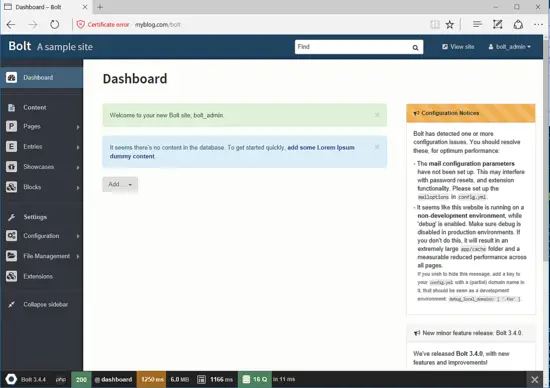 Bolt CMS Dashboard