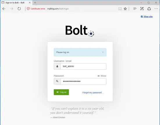 Bolt CMS Login