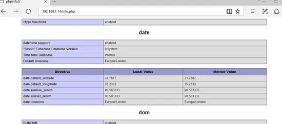 PHP info output