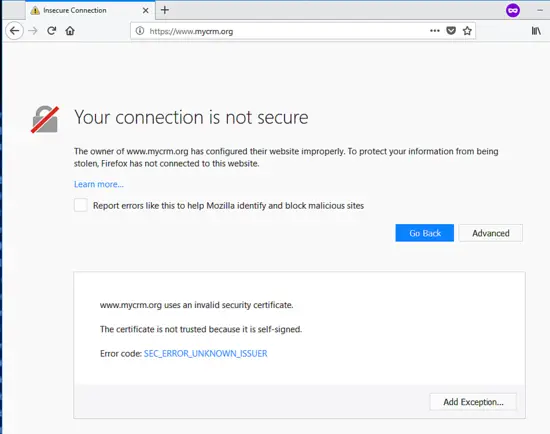 SSL self signed certificate warning