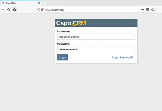 Log in to the CRM dashbaord