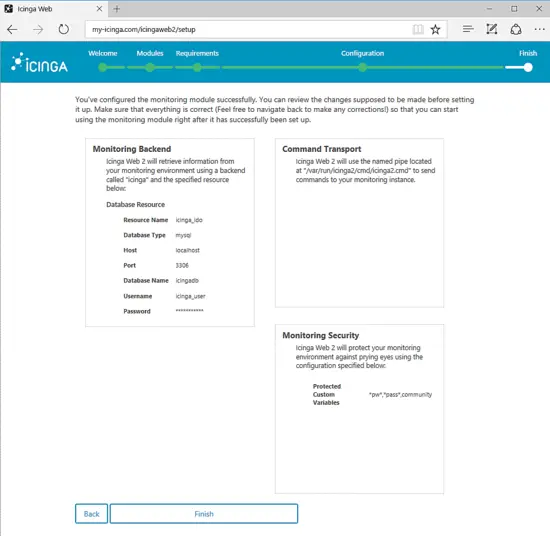 Icinga2 Monitoring module has been successfully configured